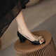 Boensa (BOENSA) fish mouth shoes red green fly new 2024 summer leather thick heel sandals fish mouth open toe fashion non-slip fairy style black 35