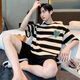 He Jiagong Crayon Shin-shirt Summer Cotton Home Suit Boy Printing Trendy Teenagers Plus Size Set 6628 Cat and Mouse M Student [90-115Jin [Jin equals 0.5 kg]]