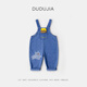 
Dudu home children's overalls spring and autumn baby pants cartoon boy washing jeans girls suspenders blue 100