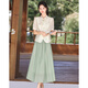 Lost Time 2025 New Summer Stand-up Collar Button Elegant New Chinese Design Niche Fashion Suit 33 Green S