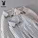 Playboy (PLAYBOY) 2025 Spring and Autumn Pure Cotton Striped Shirt Men's Summer Long-Sleeved Shirt Loose Casual Jacket for Boys 305D Yellow Henry Collar Short I-Sleeve L 120-135Jin Jin is equal to 0.5 kg