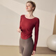LULULMCCTN long-sleeved yoga clothes for women, running sports tops, slim fit, Pilates training t-shirt, quick-drying fitness clothes, red S