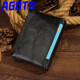 
AGOTG brand oil wax cowhide men's wallet short retro zipper anti-theft card clip rfid leather large capacity handbag brown