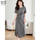 
She enjoys French temperament short-sleeved dress 2025 summer casual versatile T-shirt skirt mid-length kink slit skirt XL