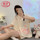 Langsha Light Luxury 2025 new pajamas for women in summer pure cotton short-sleeved shorts for summer girls summer women's home 12347 with chest pad L 100-115