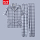 Catman (Miiow) Herren-Pyjamas Sommer reines Baumwoll-Kurzärmel-Hosen Frühling dünne Strickjäe Teenager Großgröße Lose Home Clothing Set G3881 Blau (kurzärmelig) l [Empfohlen 100-120 Jin [Jin gleich 0,5 kg]]