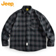 JEEP Jeep long-sleeved shirt men's autumn and winter retro plaid work shirt men's casual jacket men's navy blue 2XL