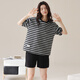 The same style as Pang Donglai DL 2025 pajamas for women in summer short-sleeved shorts for black stripes can be worn on the outside for simple home YZT9859_Set 2XL_Suggested 135-150Jin[Jin equals 0.5 kg]
