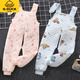 G.DUCKKIDS children's suspender long johns, thickened and warm, boys and babies, autumn and winter girls' open crotch belly-protecting bottoming one-piece pajamas, lotus color pink 100 cm