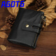 
AGOTG brand oil wax cowhide men's wallet short retro zipper anti-theft card clip rfid leather large capacity handbag brown