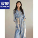 罗蒙（ROMON）简约通勤2025年夏季新款宽松显瘦撞色百搭系带卷边袖衬衫连体裤女 蓝色连体裤 S 80-95斤