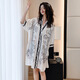 
Uniqkuku [same style in the mall] pajamas women's summer playful and cute V-neck cardigan loose large version nightgown 2694-black one size