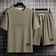 JEEP SPIRIT Jeep Summer Sports Set Trendy Brand Loose Short Sleeve T-shirt Ins Ice Silk T-shirt Shorts Handsome Two-piece Set Single Top-829 Black M (170)