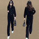 Cooles Kapitel (Kuzhang) Fashion Casual Anzug Frauen 2025 Frühlings- und Herbst-Neuer-Internet-Promi Mode Jacke Wide-Bein-Hosen zweiteiliger Set 6198# Black Spring und Herbst M empfohlen 100 Jin [Jin gleich 0,5 kg]