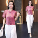 Xin Yimei's new Chinese style shirt for women in 2025 summer new style small and stylish slim squid short-sleeved jacquard shirt rose red top L [105-115Jin[Jin equals 0.5 kg]]