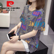 Pierre cardin (pierre cardin) plus size fat mm summer new pure cotton short-sleeved T-shirt for women Korean version of fat girl versatile slimming belly top 6629 gray popular light luxury brand this year 3XL 160-180Jin [Jin equals 0.5 kg]