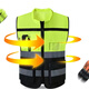 Oluoxun leader reflective vest multifunctional safety vest motorcycle riding construction site work clothes printing duty fluorescent yellow and black (10 pieces)