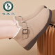 Pic de bois authentique en cuir étanche étanche des chaussures de birkenstock à semelle épaisse pour femmes 2025 automne et hiver nouveaux chaussures de coton en velours décontractées et polyvalentes Bottes de neige chaudes 9717 beige [Velvet supplémentaire épaissis] 35