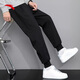 ANTA velvet men's sports pants, men's winter style, thickened and warm, loose-fitting commuting fitness training trousers, velvet cuffed logo style/black (zipper pocket) L