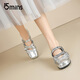 
15MINS Mary Jane Women's Shoes New French Square-toe Ballet Style Small Leather Shoes Fashion Single Shoes D1355AQ5 Silver 36