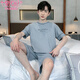 Pajamas de hombres modales 2025 Nuevo pantalones cortos de manga corta de algodón puro Juego de dos piezas delgado de dos piezas Ropa para el hogar Gran tamaño 9928# L [sugerido 100-120Jin [Jin iguala 0.5 kg]]