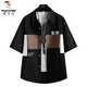 Woodpecker (Tucano) Camisa de manga corta Hong Kong Sail Sail Silk New Fashion Marca de moda Contrasting Color Camiseta Investable Camisa suelta de hombres 10910-CY2406 Negro XL alrededor de 120-145Jin [Jin equivale a 0.5 kg] se puede usar
