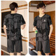 SEPTWOLVES quality men's pajamas summer pure cotton short sleeve shorts casual cotton plus fat plus size men's home clothing set 9905 models XL 140-160Jin [Jin equals 0.5 kg]