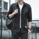 [Koreanische Arbeitsbekleidung] Hemd Herren sieben Punkte langärmelige, lockere trendige, lässige, halbärmelige Sommer mittelschlitzte Top-Männer 701 Black XL