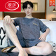 浪莎（LangSha）男士睡衣夏季纯棉短袖短裤薄款卡通青少年可外穿加大码家居服套装 6629熊猫 M 男款【80-100斤】