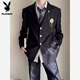 Playboy (PLAYBOY) campus style men's clothing boys dk suit uniform jacket jk school supply sense red suit student handsome class uniform suit black DK suit + white shirt blue tie + black trousers 2XL
