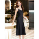 Luyiyahan black acetic acid suspender dress with high-end small satin mid-length temperament and slim inner skirt 9711 khaki suit + black dress S