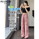 Pantalon occasionnel de la soie glaciaire fabriquée en coton pour les femmes en été 2025 Nouvelle version étroite mince étroite pantalon à jambes droites drapés 177 Black [haute qualité 17,5] L 100-120Jin [Jin est égal à 0,5 kg]