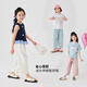 I.KARNOW Girls Cropped Pants Summer White Pants 2025 New Children's Pants Summer Thin Girls Mosquito-Repellent Wide Leg Pants Cool Two-Pack [15263 White + 15263 Lotus Powder] 150