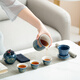 Bo Naling Travel Tea Set Portable Kung Fu Tea Set Ceramic Cup Quick Cup Teapot Business Event Souvenir High-end Blue - Ancient Rhyme One Pot Four Cups + Tea Tray - Oval Bag