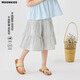 moonkids童装女童七分裤裙2025夏季女孩韩系条纹阔腿裙裤儿童凉感夏装裤子 两条装【2230条纹+15268米杏色】 150 cm