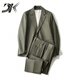 DK brand men's casual suit suit men's spring and autumn new style micro wide fashion trend handsome suit two-piece gray green (top + pants) 2XL