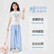 Nickybaby Girls Set Summer Dünne Kinder 2025 neue modische Mädchen große Kinder Sommer Kurzarm Weite Beine Zweiteiler Set 19060 Weiß + 15277 Blau [ohne Tasche] 120 cm