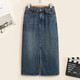 RAIN.CUN high-waisted slim denim skirt for women summer retro A-line slit and arm-length mid-length skirt