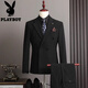 Playboy 2025 Winter Suit Men's Retro Striped High-Quality Double-breasted Suit Three-piece Formal Wedding Dress Retro Three-piece Suit XL 52