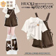 Bon Eve Summer Set Girls 2025 neuer süßer Bär Kurzschlärm Top Modeable Maillard-Gurt Shorts zweiteilige Set (Kinderkleidung) Kurzarm + Kaffee Overalls 160
