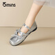 
15MINS Mary Jane Women's Shoes New French Square-toe Ballet Style Small Leather Shoes Fashion Single Shoes D1355AQ5 Silver 36