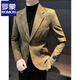 Luo Meng autumn and winter high-end handsome single suit jacket men's trendy casual suit Korean version slim buckskin velvet suit jacket brown 2XL