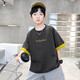 Boys summer short-sleeved T-shirt 2025 new medium and large children boys summer tops handsome thin style trendy brand t CQS-T139 lake blue 160