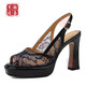 Belle Jiajia Chaussures féminines ~ 10cm Tempérament French High Heel Sandals Lace Mesh Hollow Fish Mouth Chaussures Chaussures de mode à talon épais noir 34