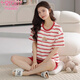 Modal pajamas ladies summer 2024 new pure cotton shortsleeved shorts two-piece suit summer striped home clothes can be worn outside Z9885 M [recommended to wear 80-100Jin [Jin equals 0.5 kg]]