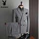 Playboy (PLAYBOY) high-quality suit men's British style double-breasted business casual suit three-piece groom's wedding dress medium gray (suit + pants) M 48