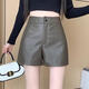 New small leather shorts for women in autumn and winter, new black American shorts, versatile high-waisted A-line European goods, black XL (recommended 115-125 Jin Jin equals 0.5 kg)
