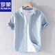 Romon Men's Men's Short à manches à manches japonais Loose Loue Été jeunesse Couleur solide COST COSTON COTTON LINEN 9711 White M Jin [Jin est égal à 0,5 kg]