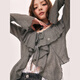 
CHUU fungus ruffled coat for women 2025 summer new lace long sleeves blouse temperament short top medium gray S -00