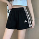 阿迪达斯 （adidas）女三条纹运动套装 夏季潮流时尚瑜伽跑步健身训练服舒适休闲衣裤 白色短袖T恤+黑色短裤/两件套 L